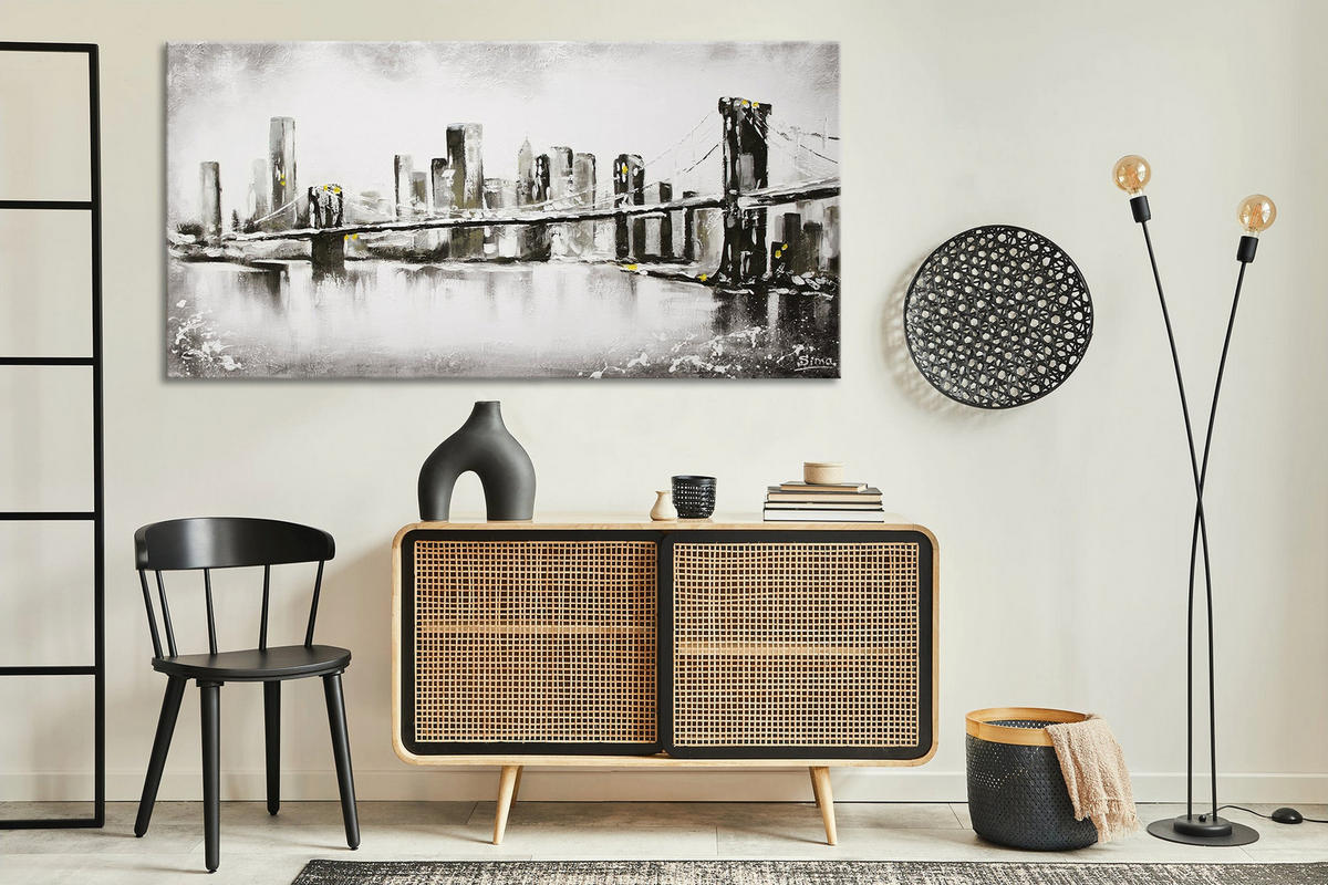 GEMÄLDE Großstadt auf Keilrahmen 200x100 cm - Schwarz, Holz (200/100cm) - YS-art gallery