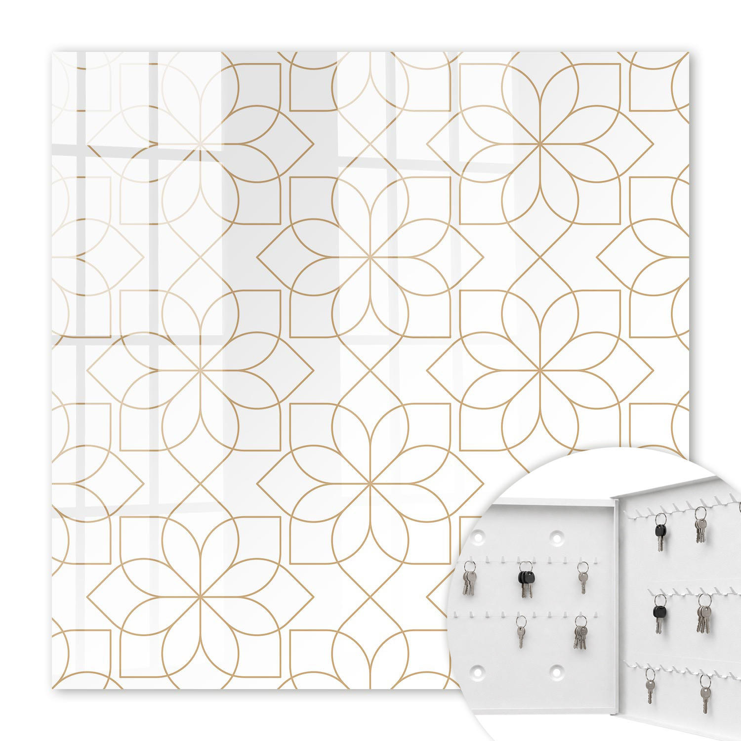 SCHLÜSSELBOX Weiß 30x30 cm – Türöffnung nach rechts - Blumenmuster - Weiß, Metall (30/30/5cm) - TULUP