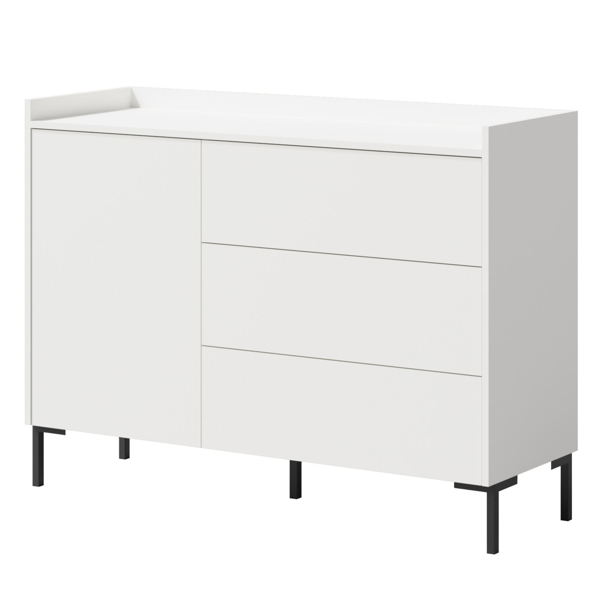 KOMMODE mit Schubladen Liam 1D3S 125 Weiß - Schwarz/Weiß, Holzwerkstoff/Metall (126/92/41cm) - mzm24