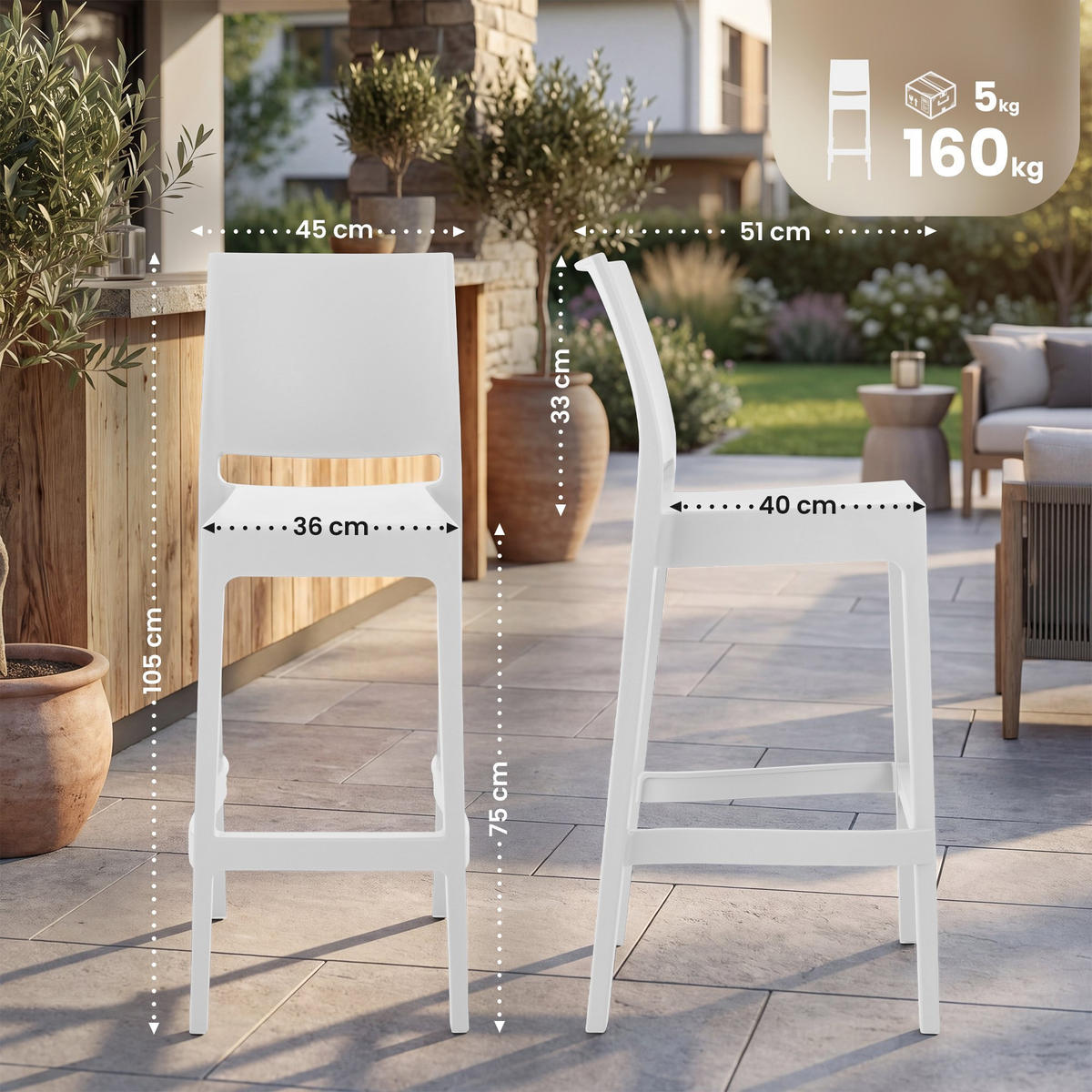 BARHOCKER 4er Set Kunststoff weiß - Weiß, Kunststoff (45/105/51cm) - CLP