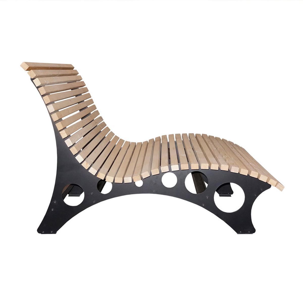 WELLENHOLZLIEGE TAIGA - 2 - Anthrazit/Lärchefarben, Holz (148/105/152cm) - Home Deluxe