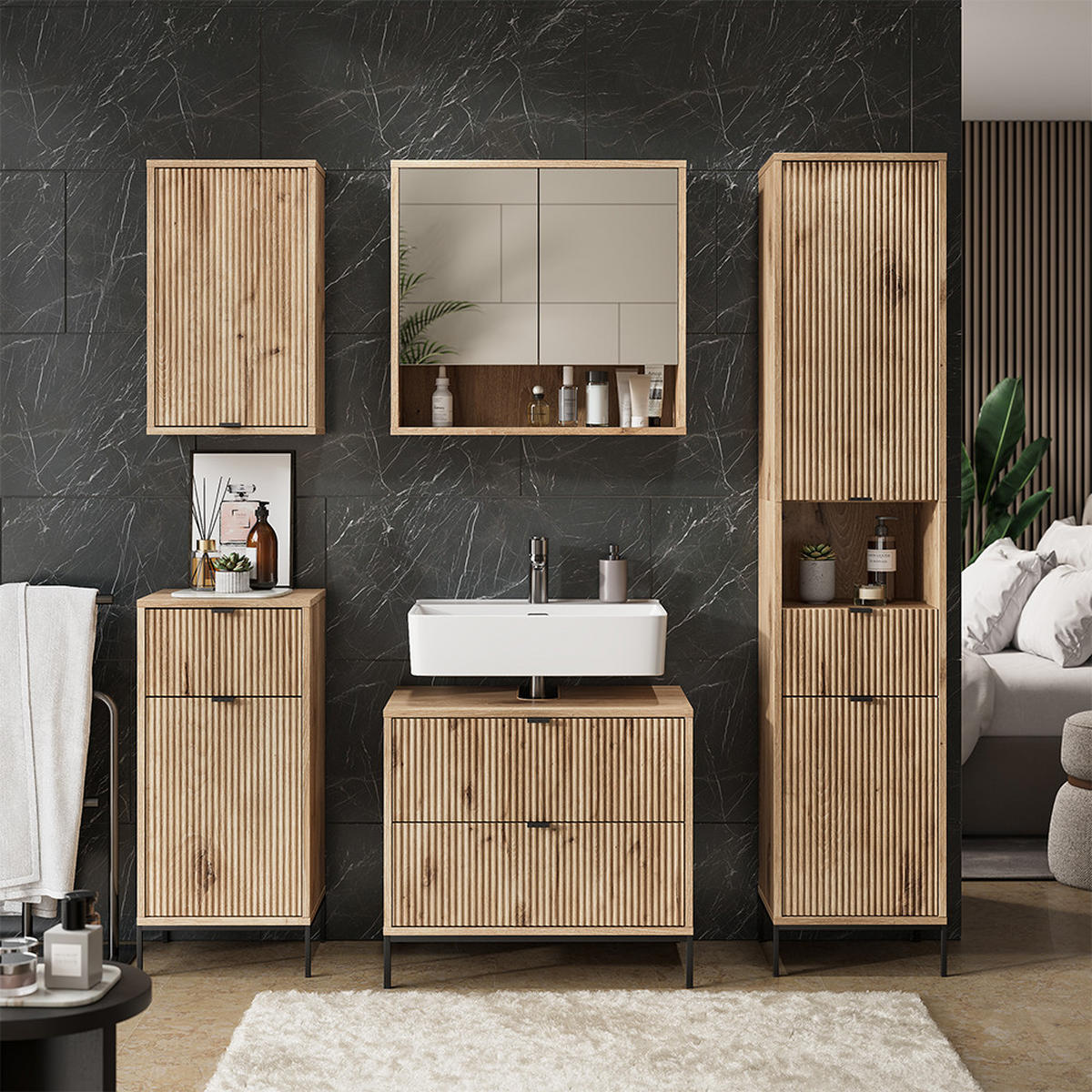 BADMÖBEL-SET Eliza Viking Oak 5 Teile - Eichefarben, Holzwerkstoff (70/63/45.1cm) - Vicco