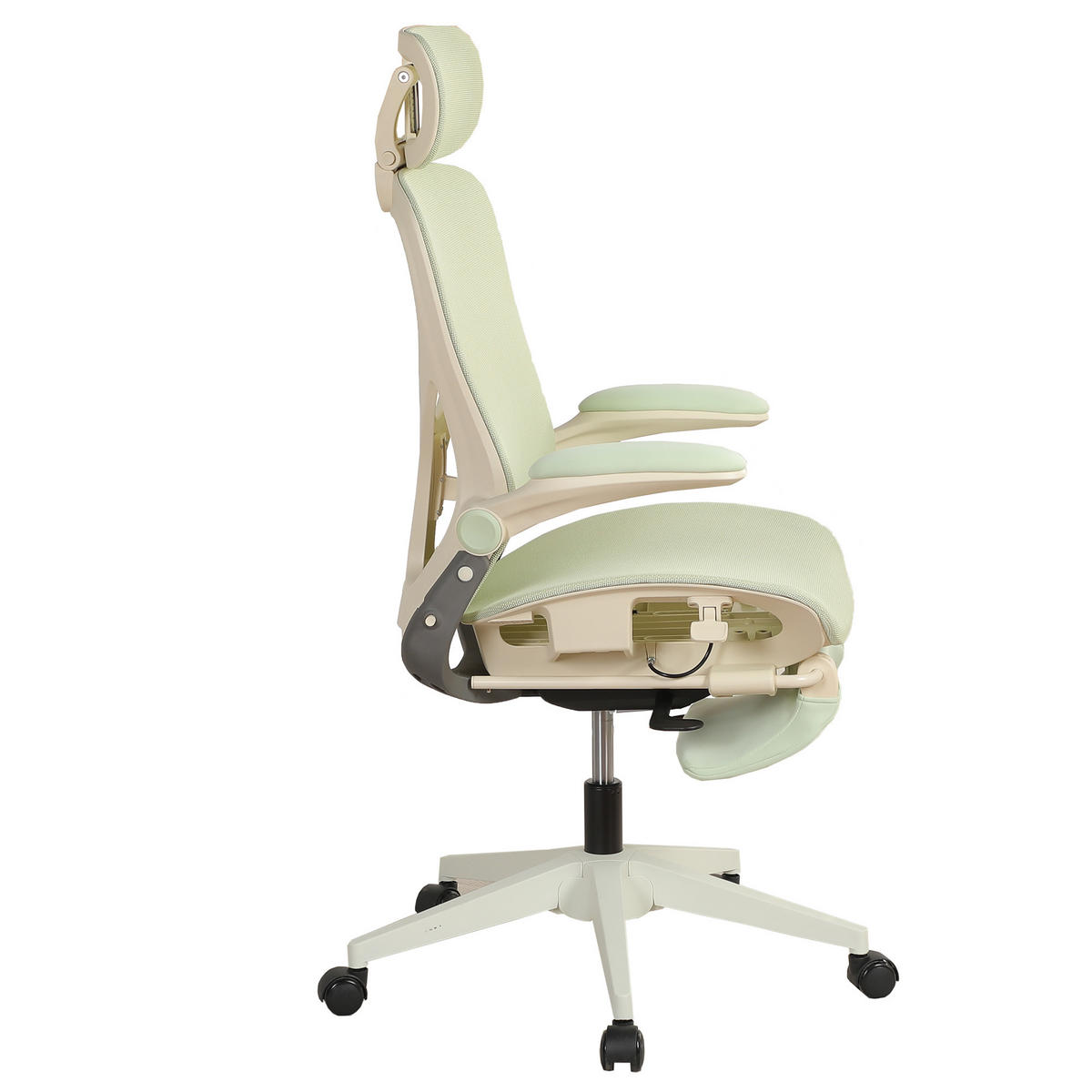 DREHSTUHL DE-40937 mit klappbarer Rückenlehne und 3D-Kopfstütze Grün - Grün, Metall (62/129/48.5cm) - ComfortXL