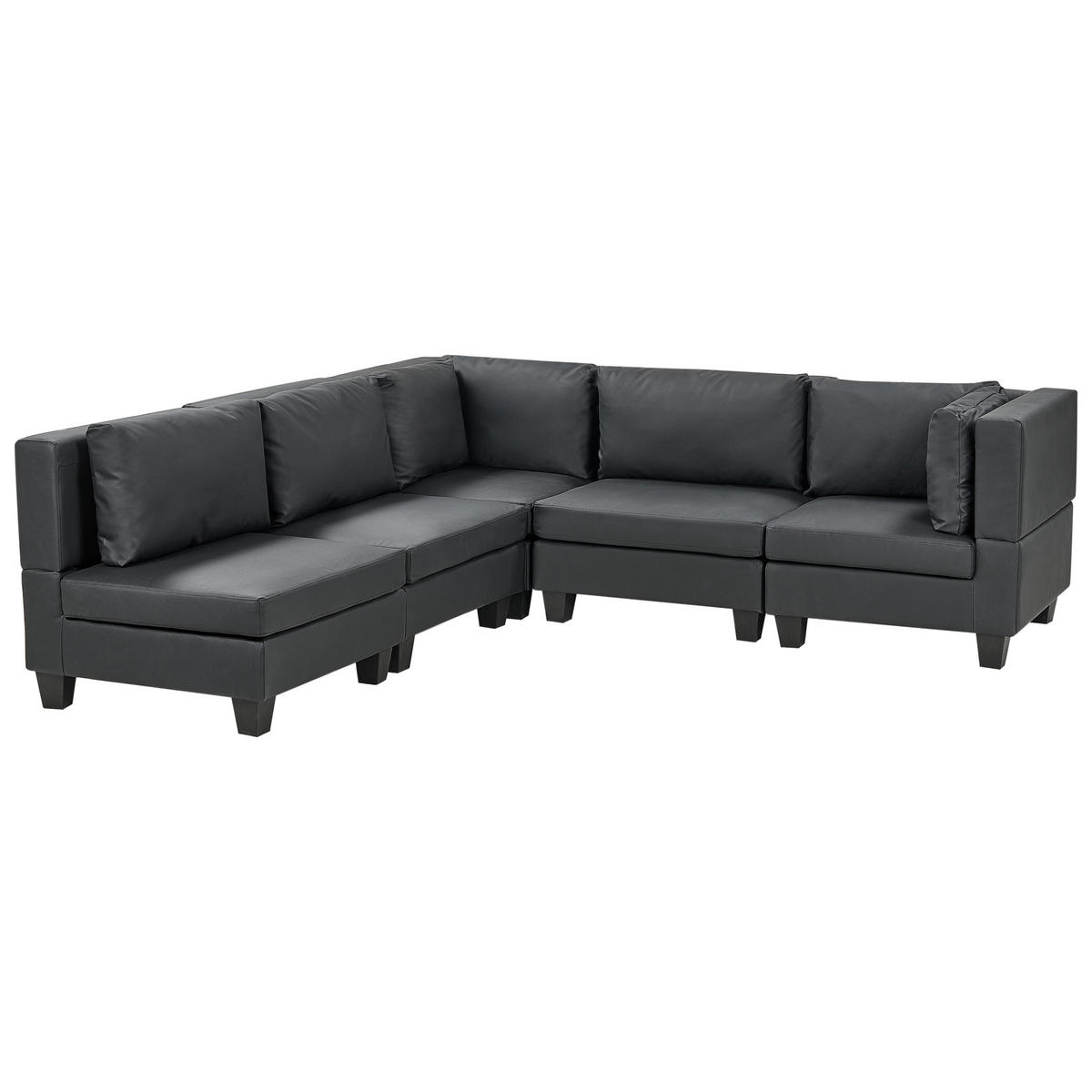 COLȚAR modul cu 5 locuri pe partea dreaptă negru piele ecologică Unstad - negru, material plastic (228/228cm) - Beliani