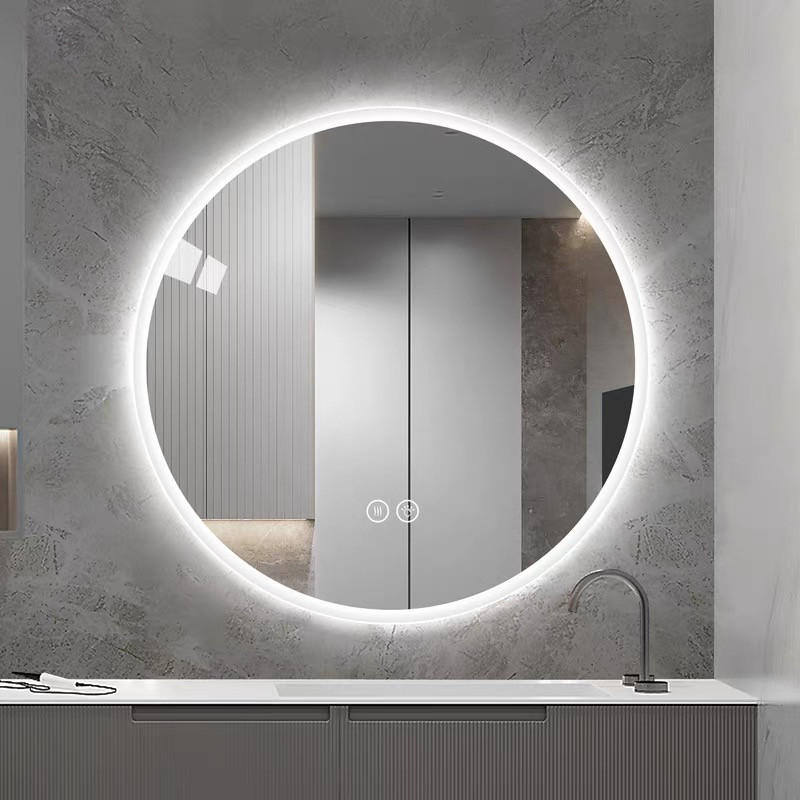 RUNDER LED Badezimmerspiegel 80cm Silber, 3 Lichtfarben dimmbar mit Entspiegelung - Silberfarben, Glas (80/3/80cm) - Modfu