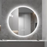 RUNDER LED Badezimmerspiegel 80cm Silber, 3 Lichtfarben dimmbar mit Entspiegelung - Silberfarben, Glas (80/3/80cm) - Modfu