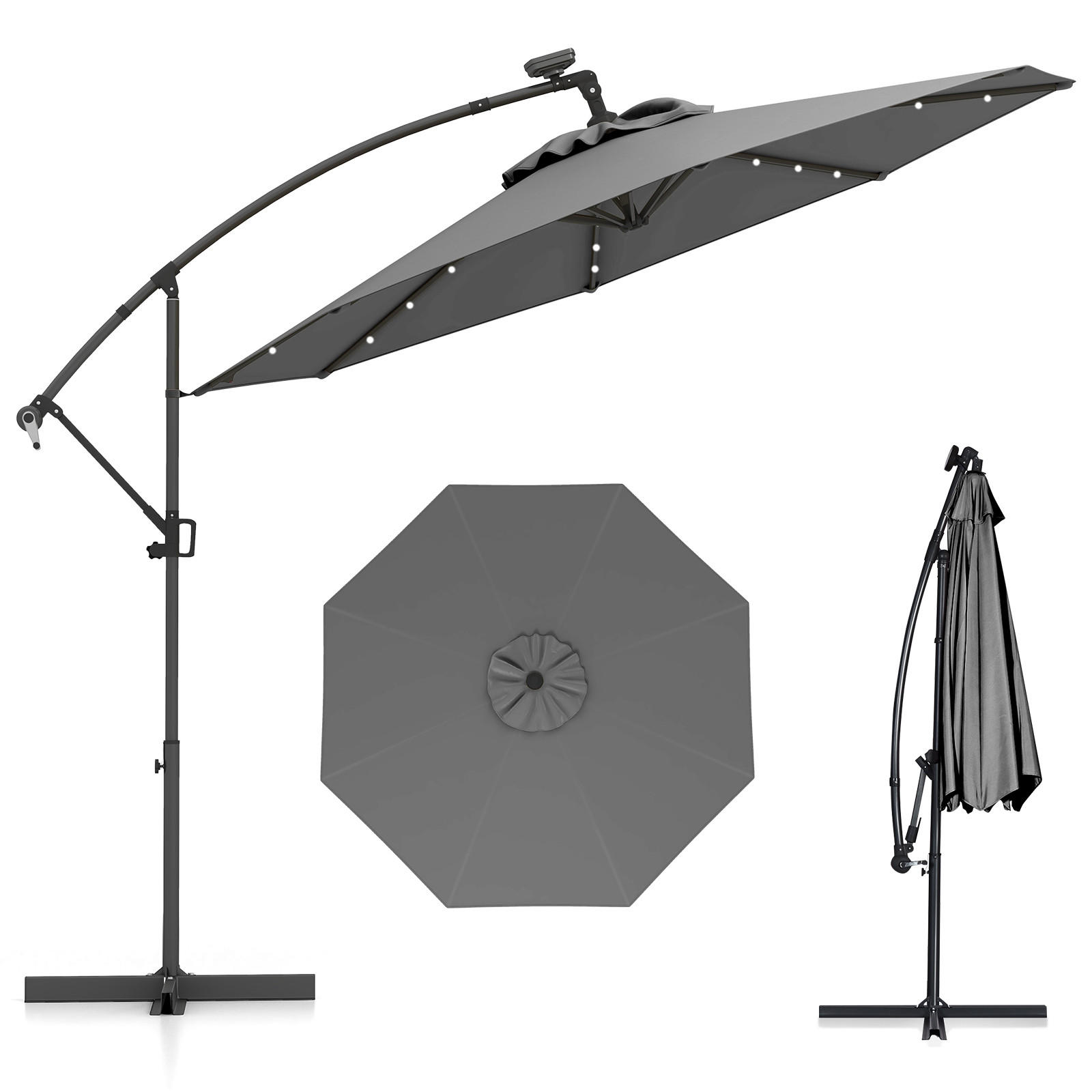 AMPELSCHIRM Grau - Grau, Kunststoff (300/300cm) - COSTWAY