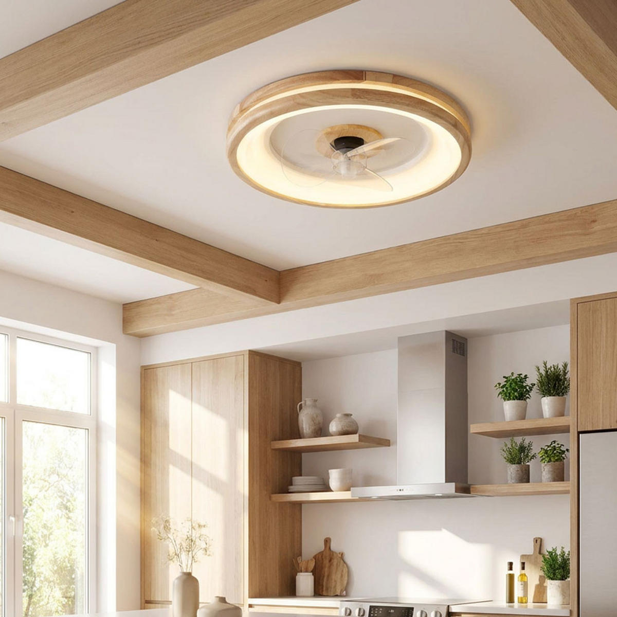 LED DECKENLEUCHTE Ventilator Braun Holzoptik - Braun, Holz (50/50/12.5cm) - Globo Lighting