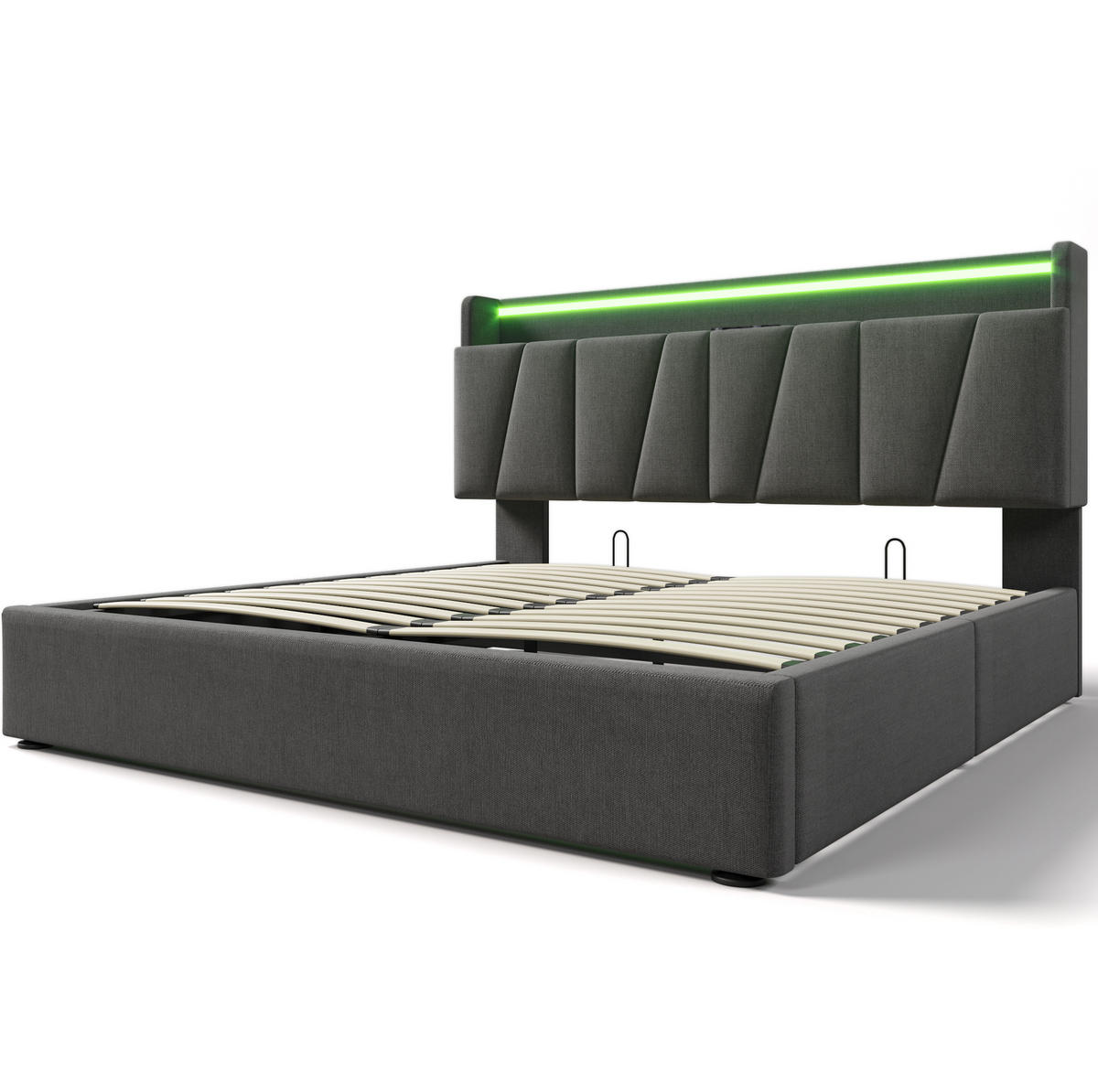 POLSTERBETT 140/200 cm mit LED-Beleuchtung, Stauraum-Kopfteil und USB in Grau - Grau, Textil (140/200cm) - BEAOK