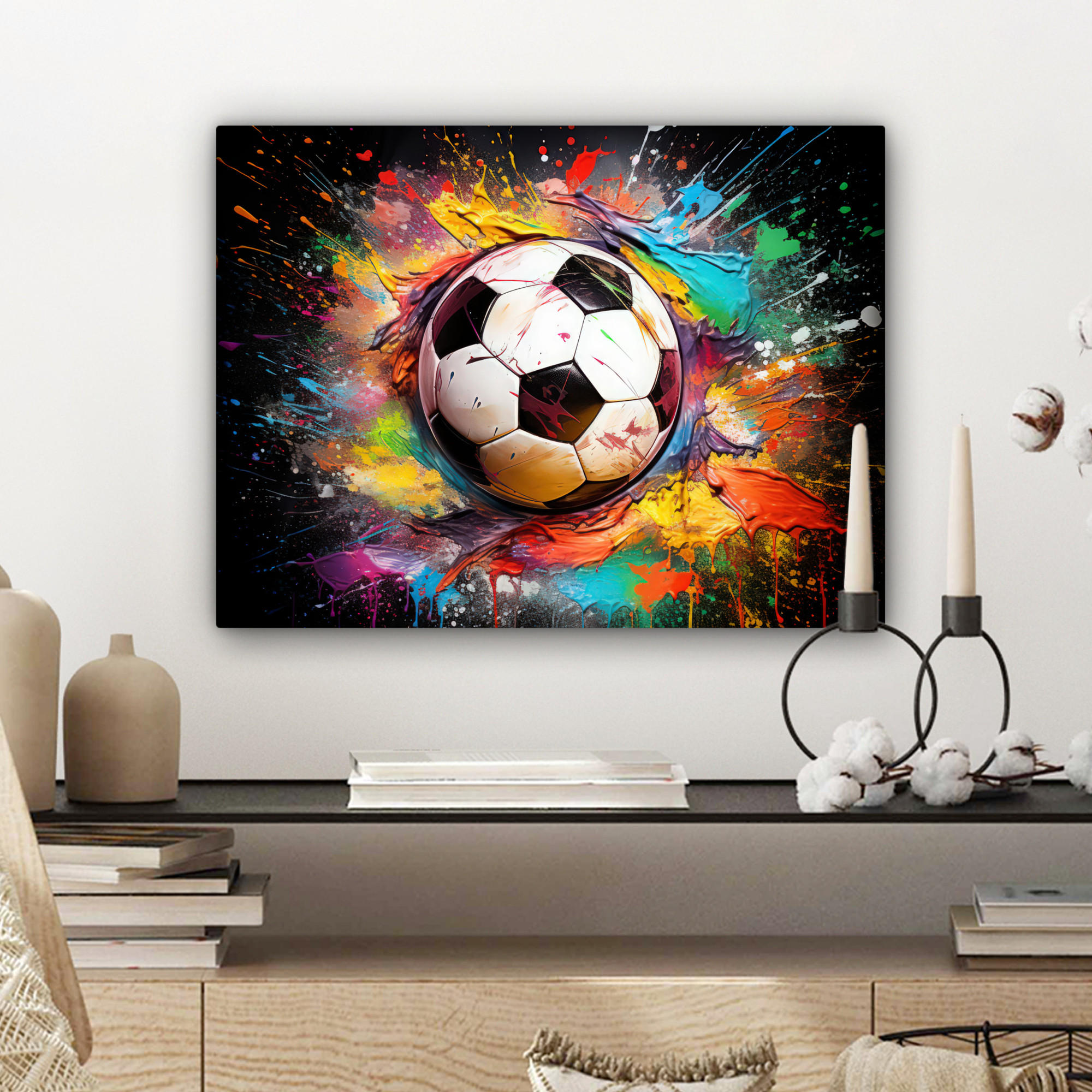 LEINWANDBILD Fußball - Farbe - Farben - Schwarz - Weiß 40x30 cm - Weiß, Textil (40/30cm) - MuchoWow