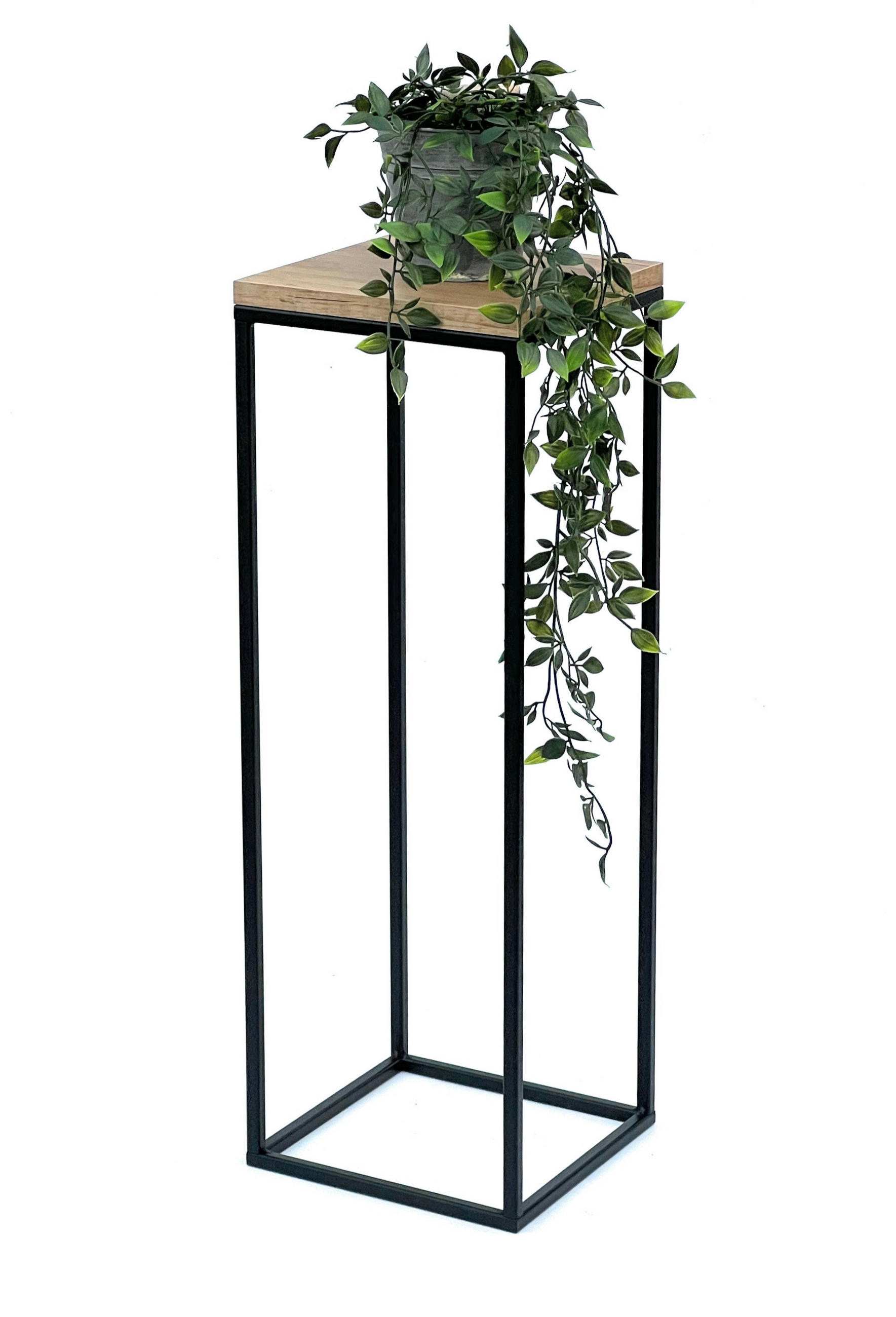 BLUMENHOCKER Eckig Metall mit Holzablage Schwarz 70 cm 96352 - Schwarz, Metall (24/70/24cm) - DanDiBo