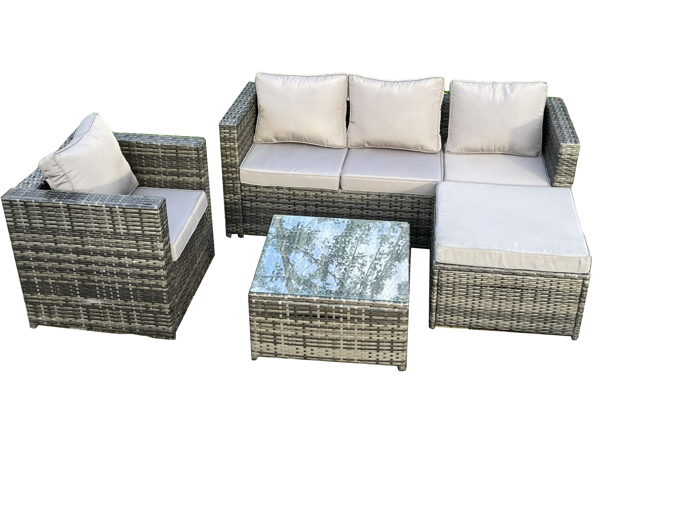 GARTENTISCHGRUPPE Polyrattan 5-Sitzer - Dunkelgrau, Metall - Fimous