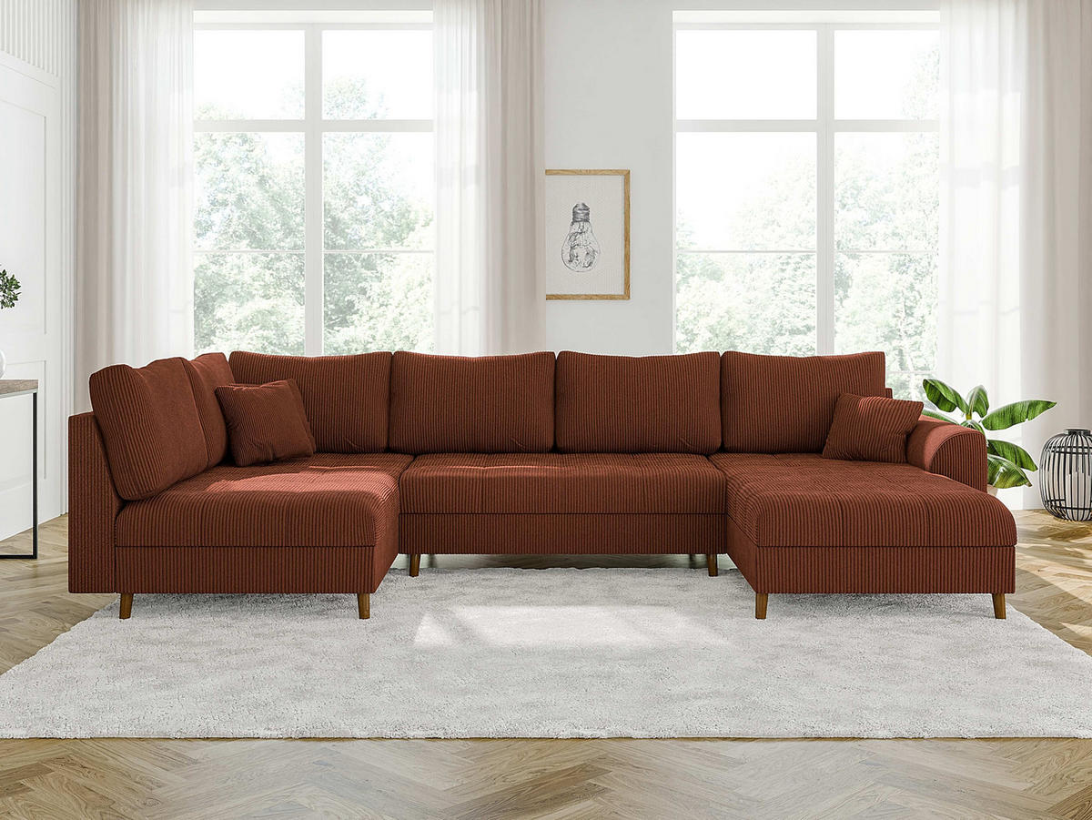WOHNLANDSCHAFT Alma Terrakotta Cord - Ottomane rechts - Terra cotta/Braun, Holz/Textil (310/81/161cm) - S-Style Möbel
