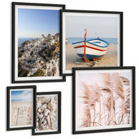 BILDER SET 5er Set - 50x50 cm & 20x30 cm & 40x60 cm Schwarzer Rahmen - Japanische Berglandschaften - Schwarz, Kunststoff (40/60cm) - TULUP
