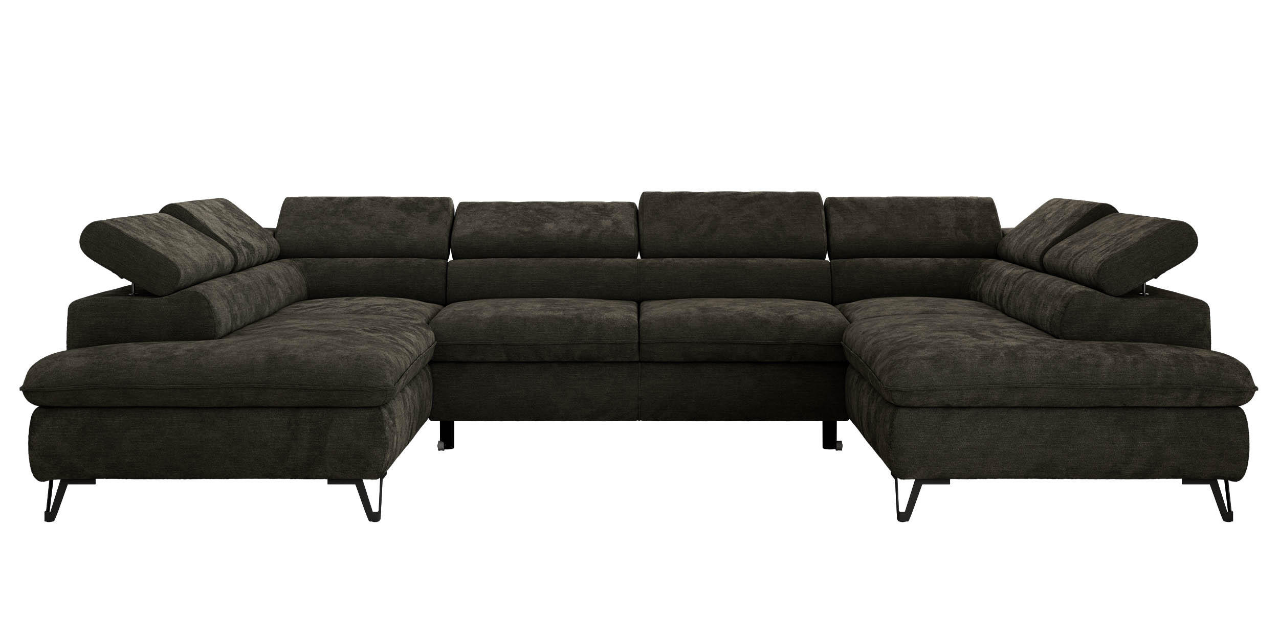 WOHNLANDSCHAFT PABLO U Schenille glatt Dunkelgrau mit Topper Visco - Dunkelgrau/Schwarz, Textil/Metall (346/76/208cm) - MKS