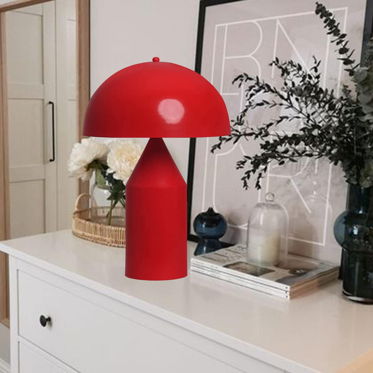 TISCHLEUCHTE Pilzlampen 50/30 - Rot, Metall (30/50cm) - Bamyum