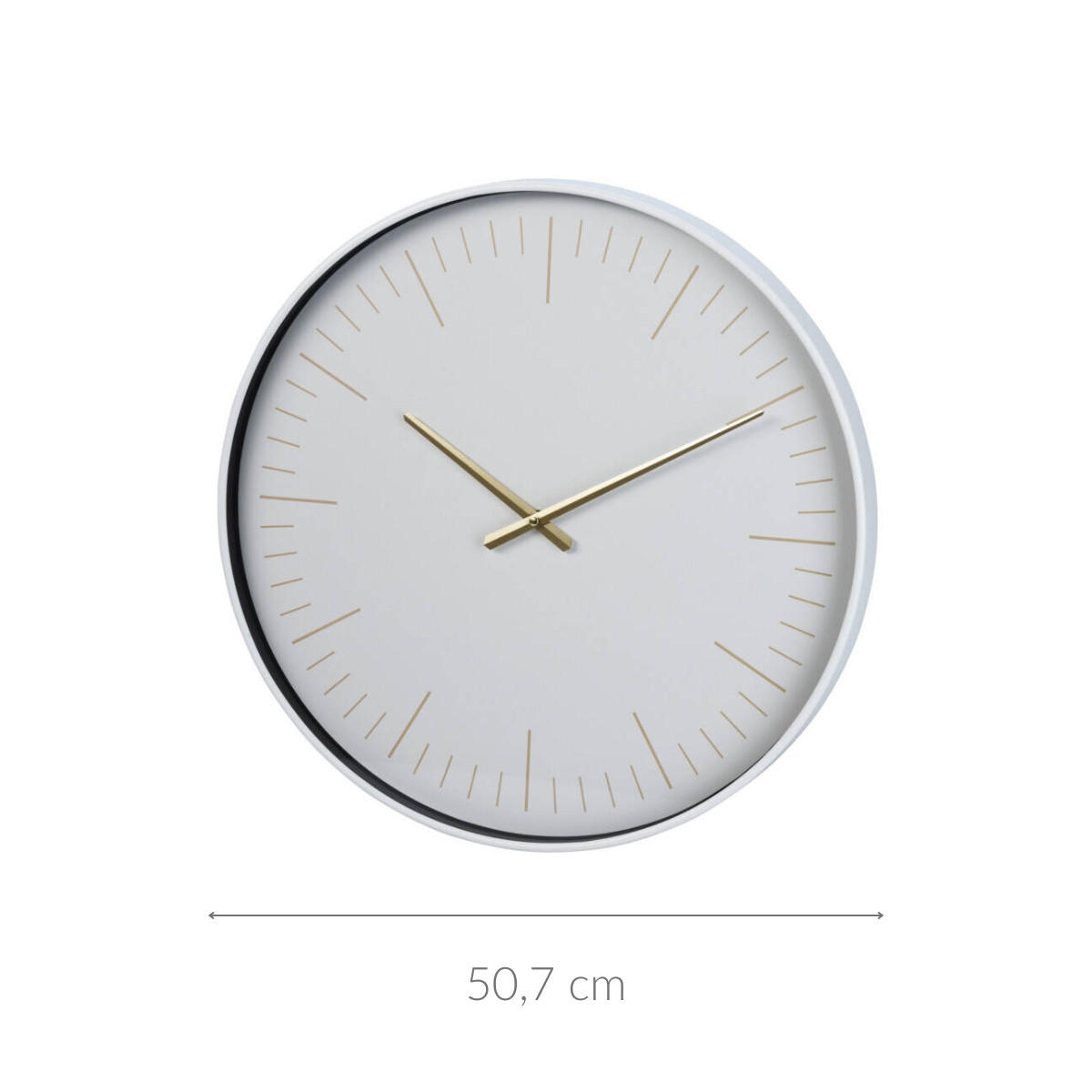 WANDUHR Moderne mit goldenen Zeigern Ø 50,7 cm - Weiß, Kunststoff (50.7/50.7/50.7cm) - Home Styling Collection