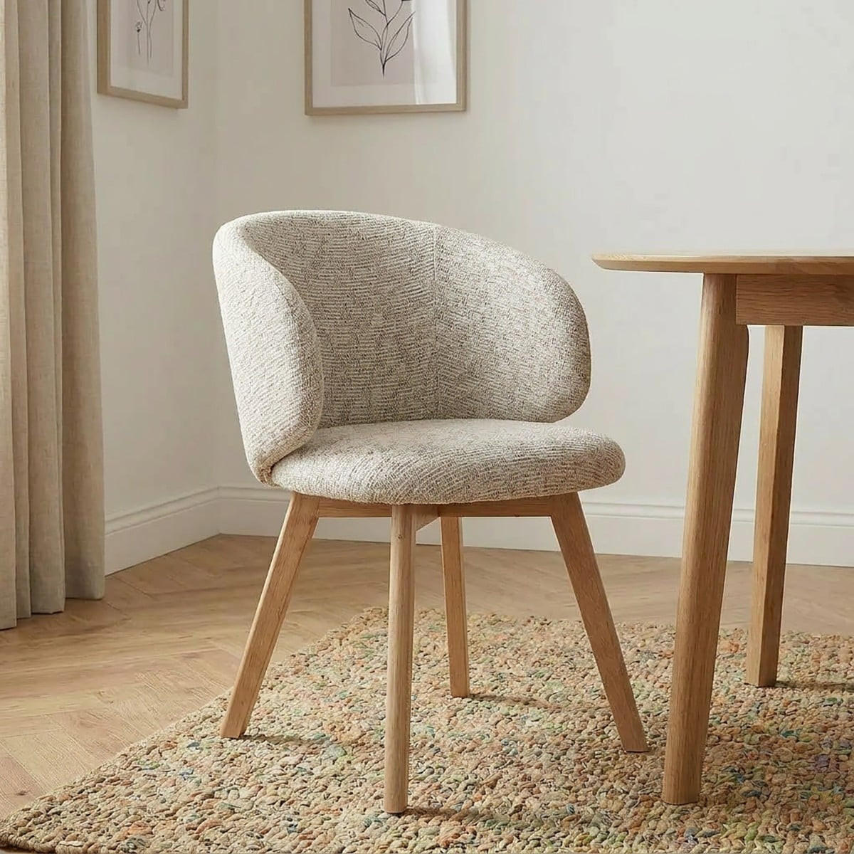 STÜHLE 2er?Set aus stoff und massive Holzfüße 60/55/79 cm - Beige, Textil (55/79/63.5cm) - Calicosy