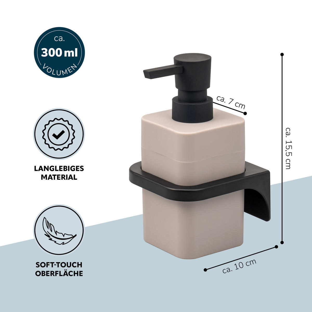 SEIFENSPENDER SAVONA Softtouch, taupe, eckig - Taupe, Kunststoff (9/15.5/10cm) - bremermann