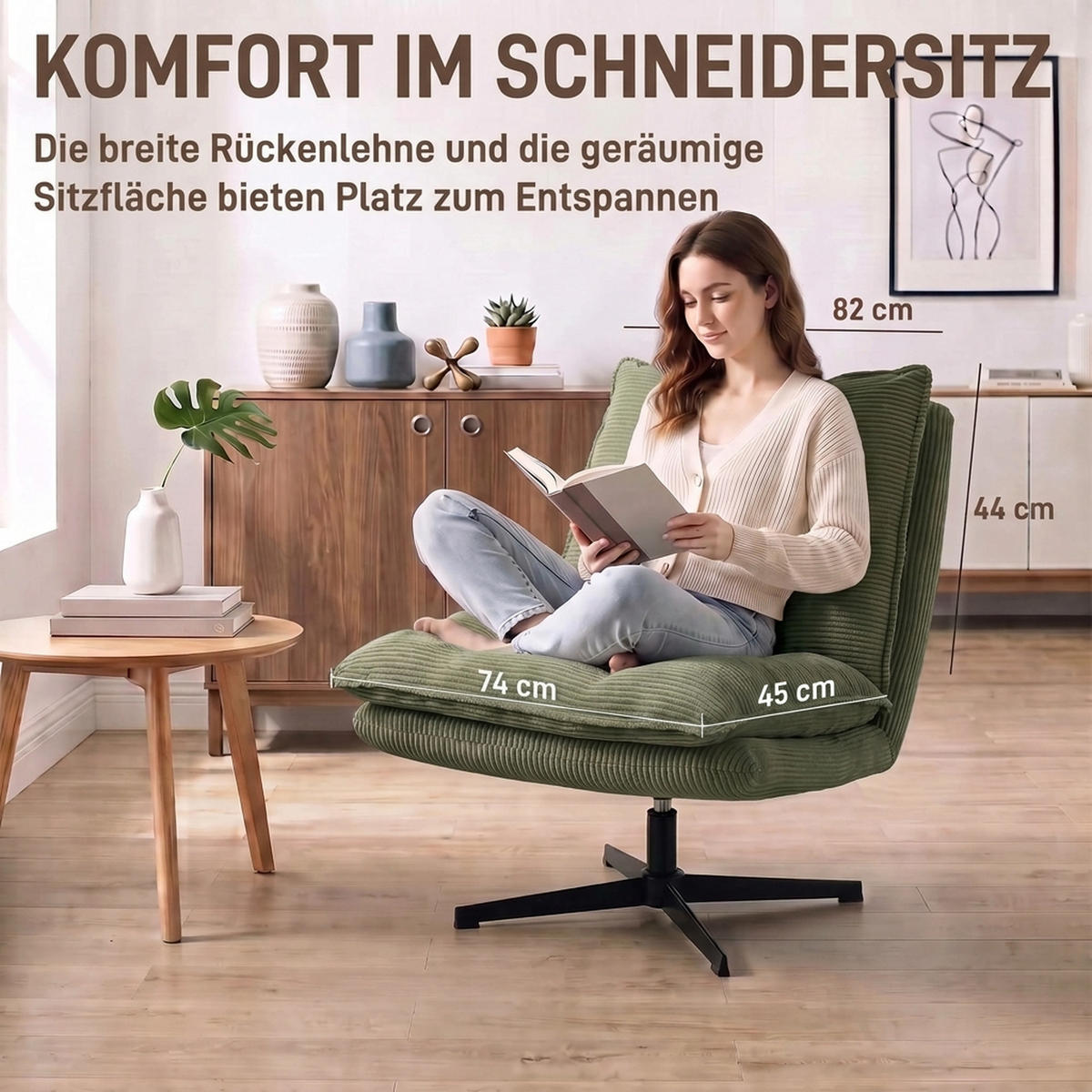 LOUNGESESSEL mit Hocker Polyester Grün - Schwarz/Grün, Textil/Metall (74/89/82cm) - HOMCOM