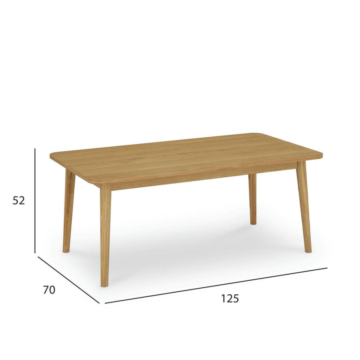 COUCHTISCH rechteckig Eiche massiv 70/125/52 cm - Eichefarben/Braun, Holz/Holzwerkstoff (70/125/52cm) - Furnhouse