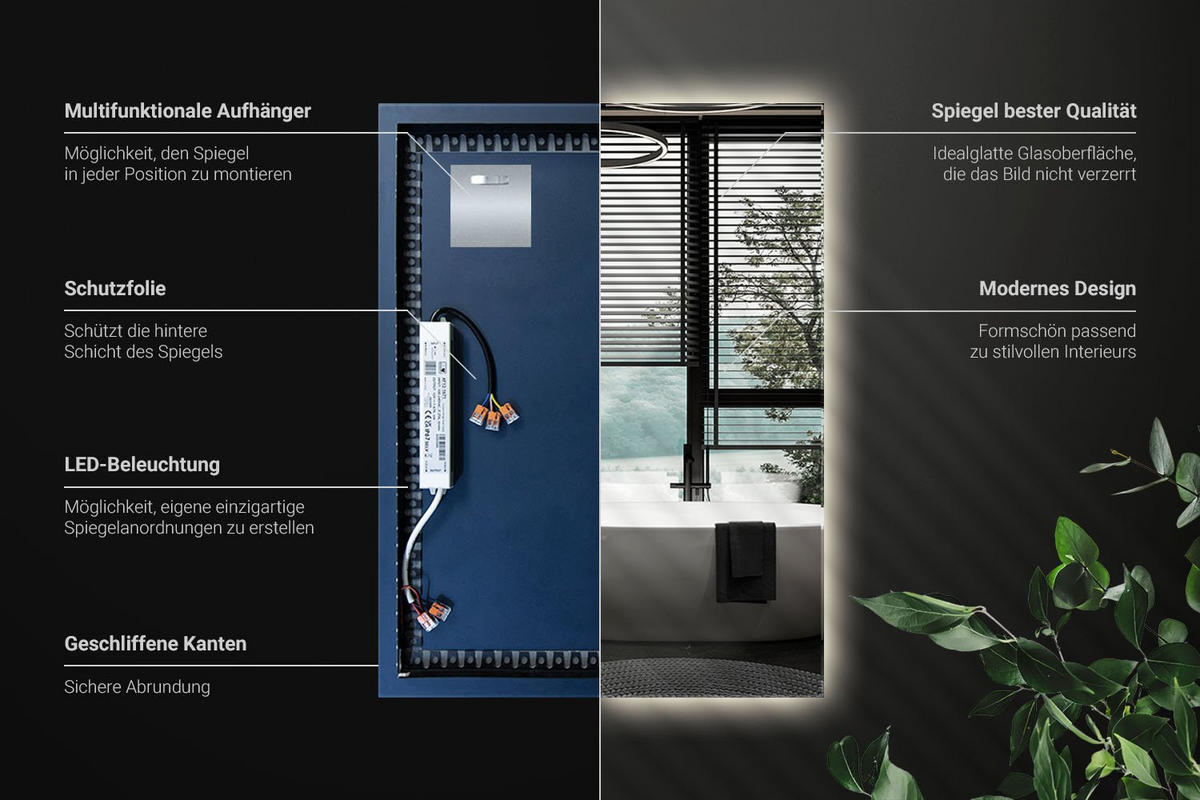 LED-SPIEGEL 80x60 cm Rechteckig Neutralweiß 4000K - Transparent, Glas (60/80/0.4cm) - Wallfluent