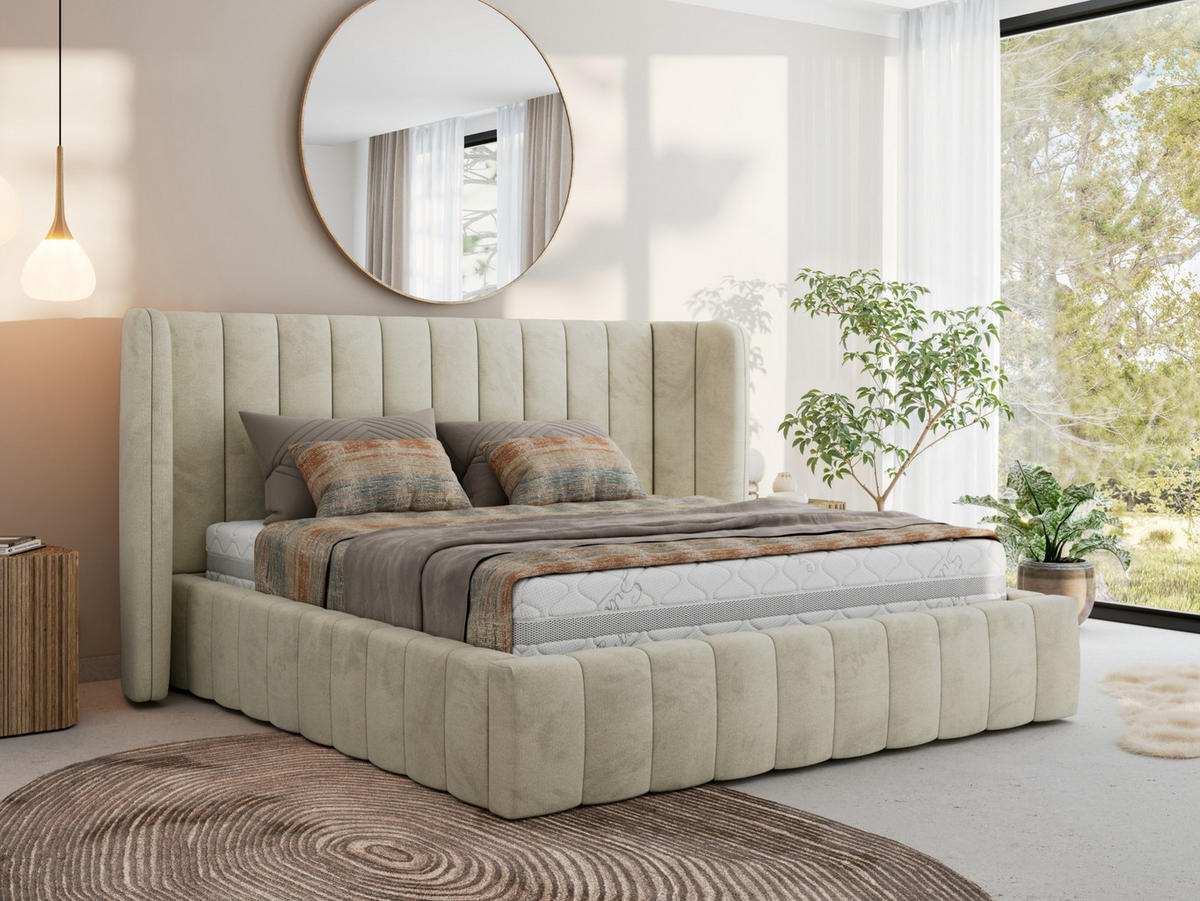 POLSTERBETT GOLETTA CLASSIC 140/200 - Beige Velvet - ohne Matratze - Beige, Textil (140/200cm) - MKS