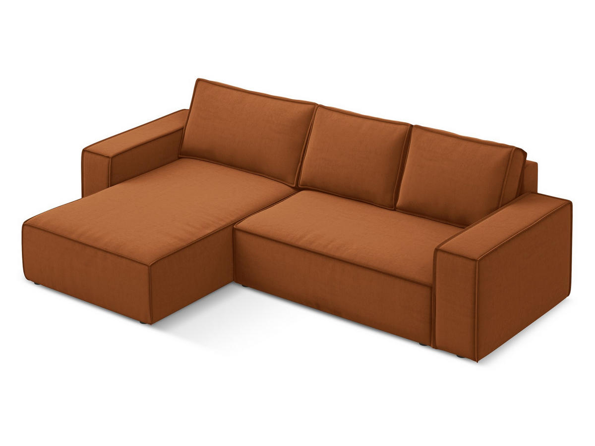ECKSOFA mit Schlaffunktion Samt Stoff Orange - Terra cotta/Schwarz, Kunststoff/Textil (185/290cm) - Makamii
