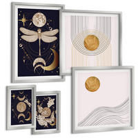 BILDER SET 5er Set - 50x50 cm & 20x30 cm & 40x60 cm Silberner Rahmen - Naturmotive mit dem Mond - Silberfarben, Kunststoff (40/60cm) - TULUP