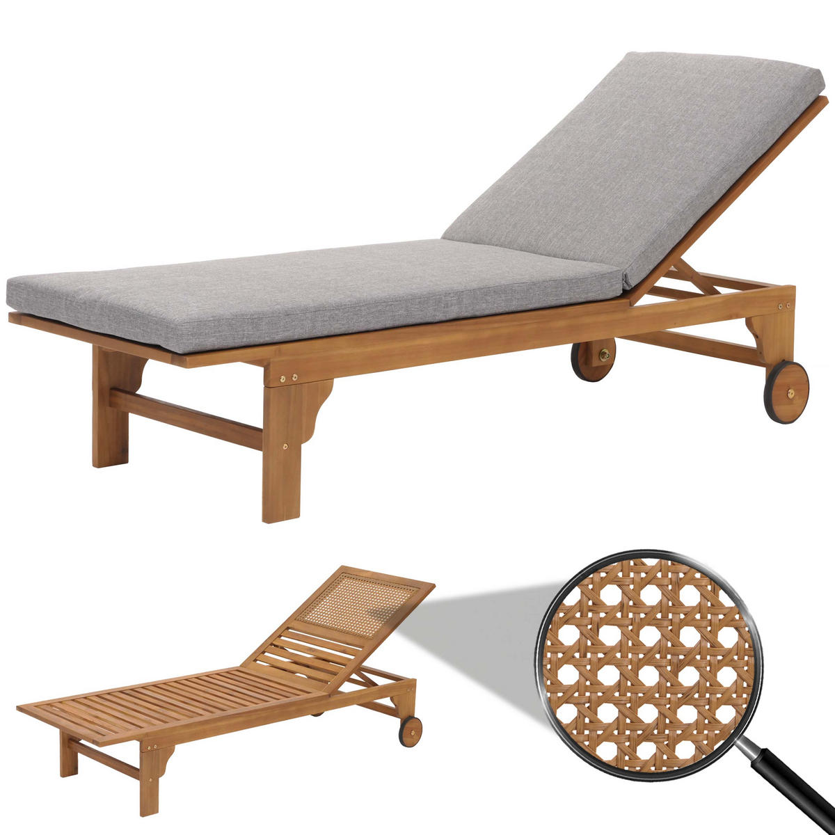 SONNENLIEGE Grau - Grau, Holz (66/110/200cm) - MCW
