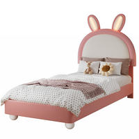 KINDER-POLSTERBETT 90/200 cm Rosa/Weiß aus PU mit Hasen-Kopfteil und LED-Lichtleiste - Pink, Kunststoff (90/200cm) - OKMYHOME