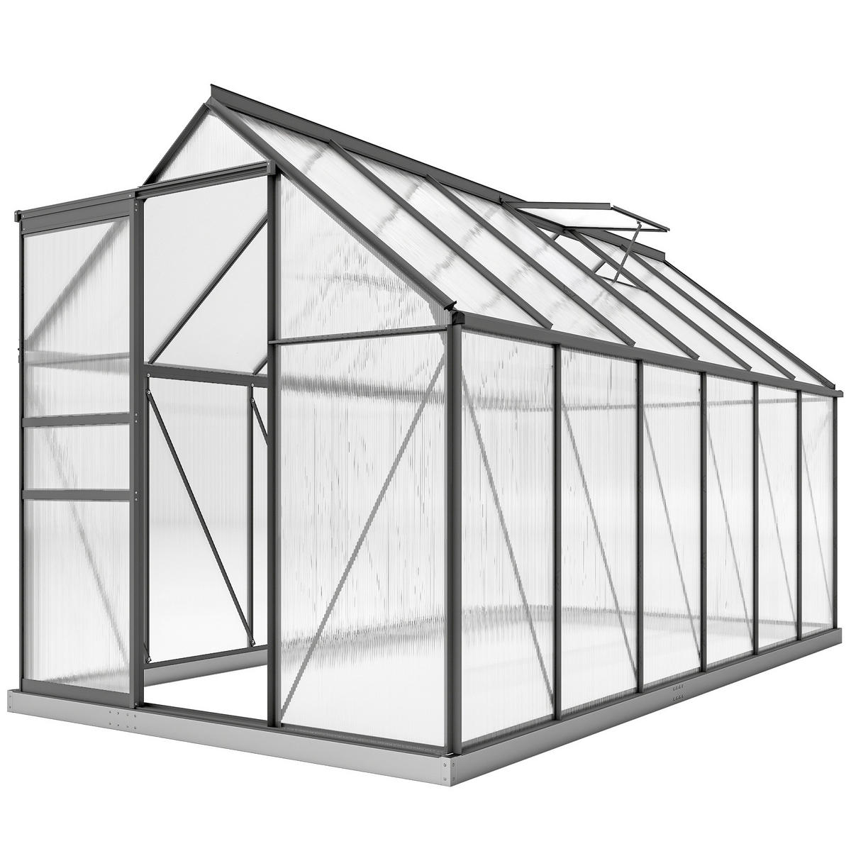 GEWÄCHSHAUS Silber mit Schiebetür und Fundament 190x375x199 cm - Transparent, Kunststoff (190/199/375cm) - PANGIVO