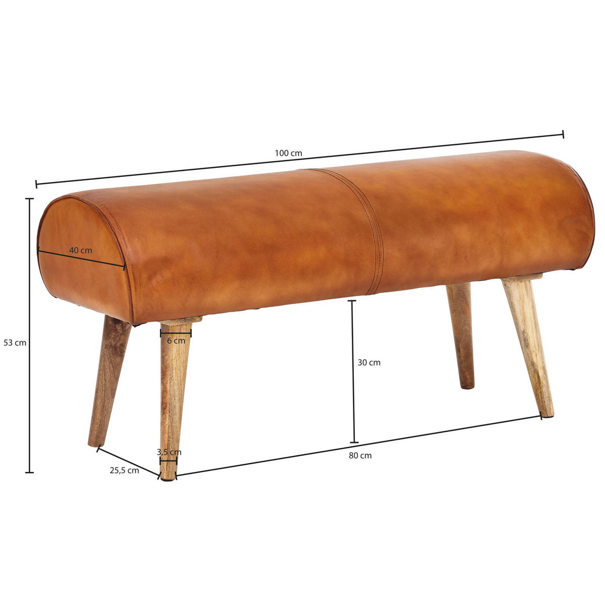 SITZBANK – Echtleder/Holz, 2 Personen, Modern - Braun, Mangoholz/Leder (100/53/40cm) - KADIMA DESIGN