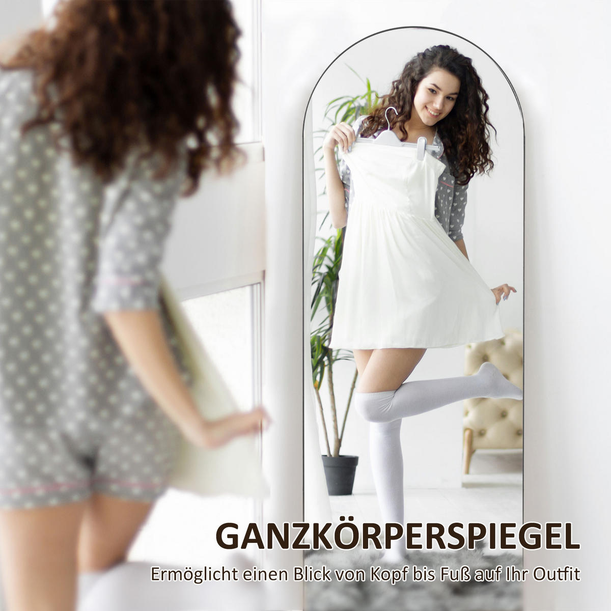 GANZKÖRPERSPIEGEL, 150 x 50 cm Wandspiegel mit Ständer, Schwarz - Schwarz, Holzwerkstoff (50/150/3.6cm) - HOMCOM