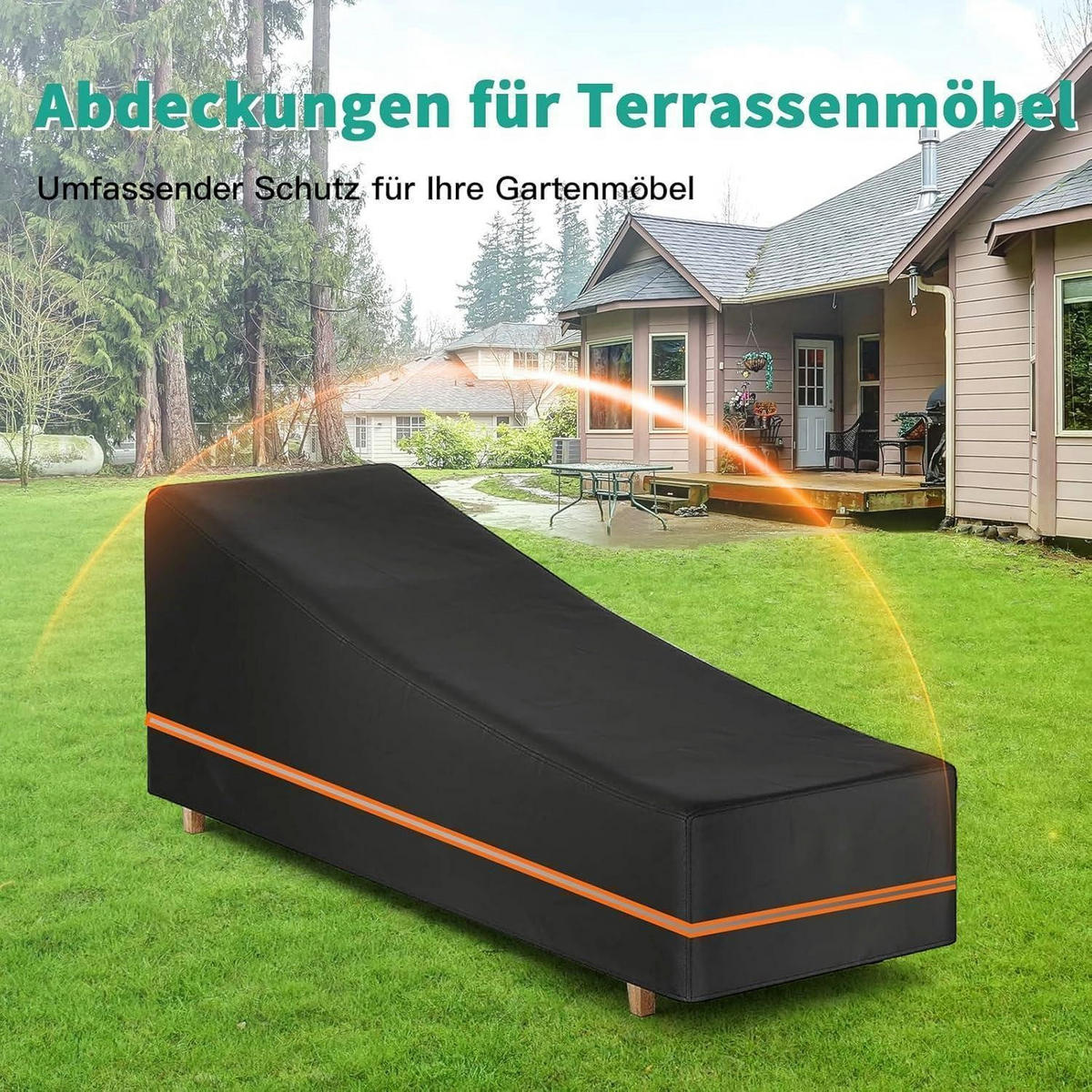 GARTENLIEGE Abdeckung Schwarz 200 x 75 x 40/70 cm - Schwarz, Textil (75/70/200cm)
