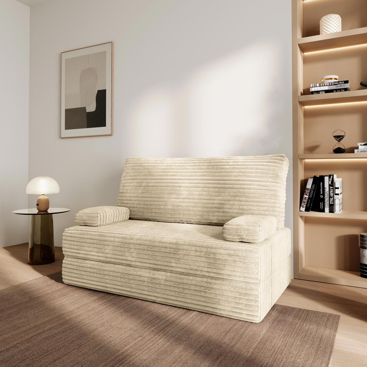 POHOVKA z pěny LADIA s funkcí spaní Manšestrová látka Krémová - krémová, textil (140/86/60cm) - MASSENO