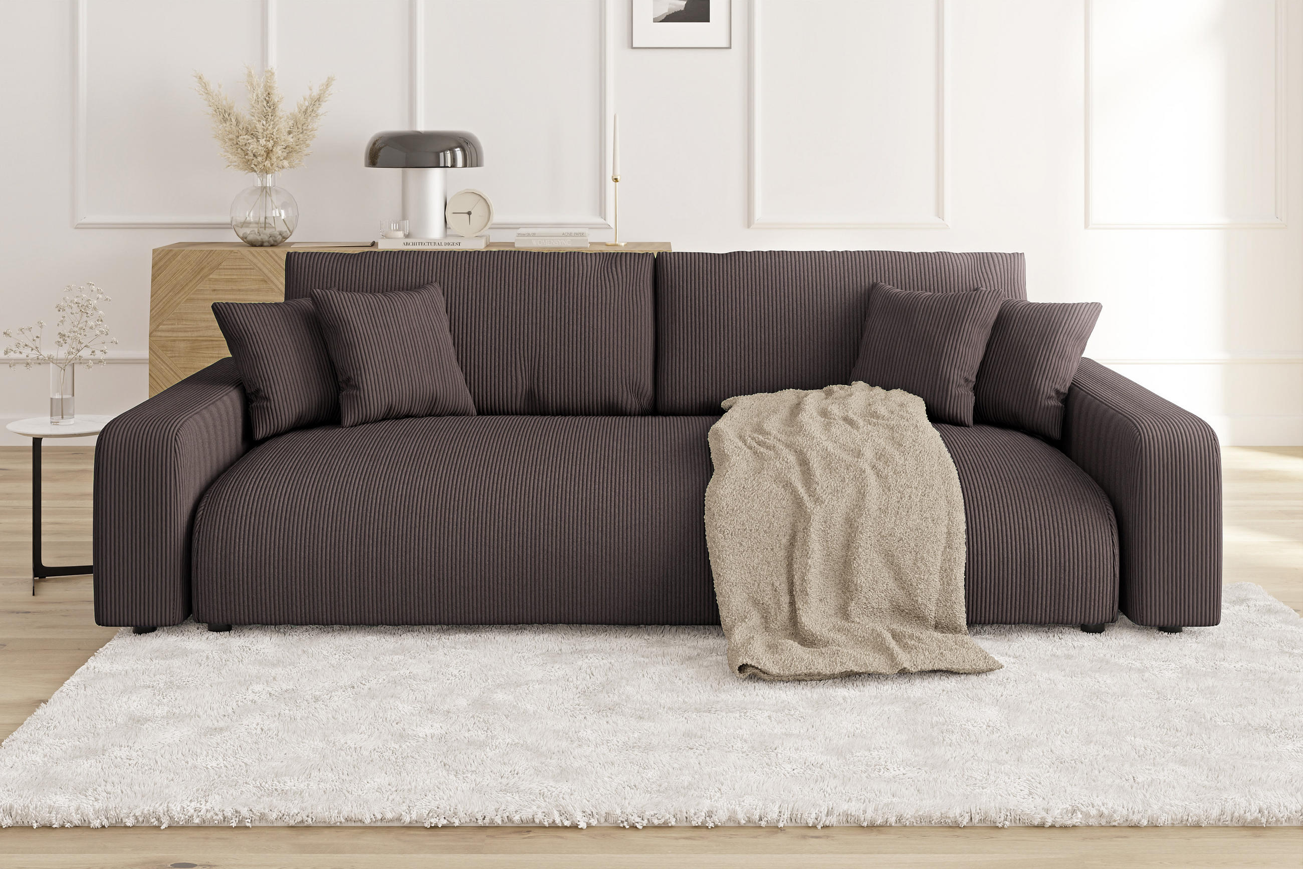 Thumbnail - S-Style Möbel Bigsofa, Dunkelbraun, Textil, Echtholz,Buche, Birke, 4-Sitzer, Füllung: Silikon,Silikon,Polyetherschaumker...