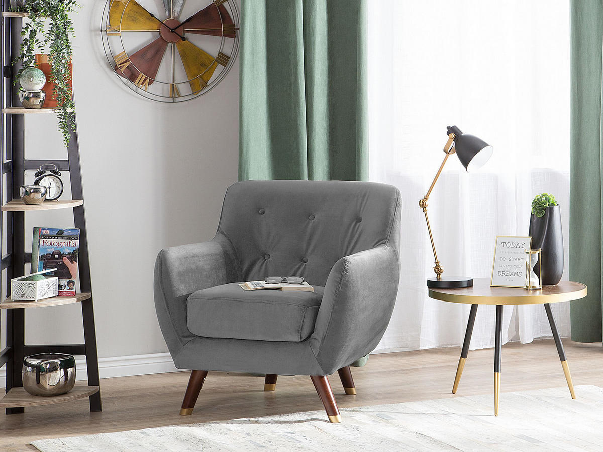SESSEL Samtstoff grau Bodo - Dunkelbraun/Goldfarben, Textil (80/84/81cm) - Beliani