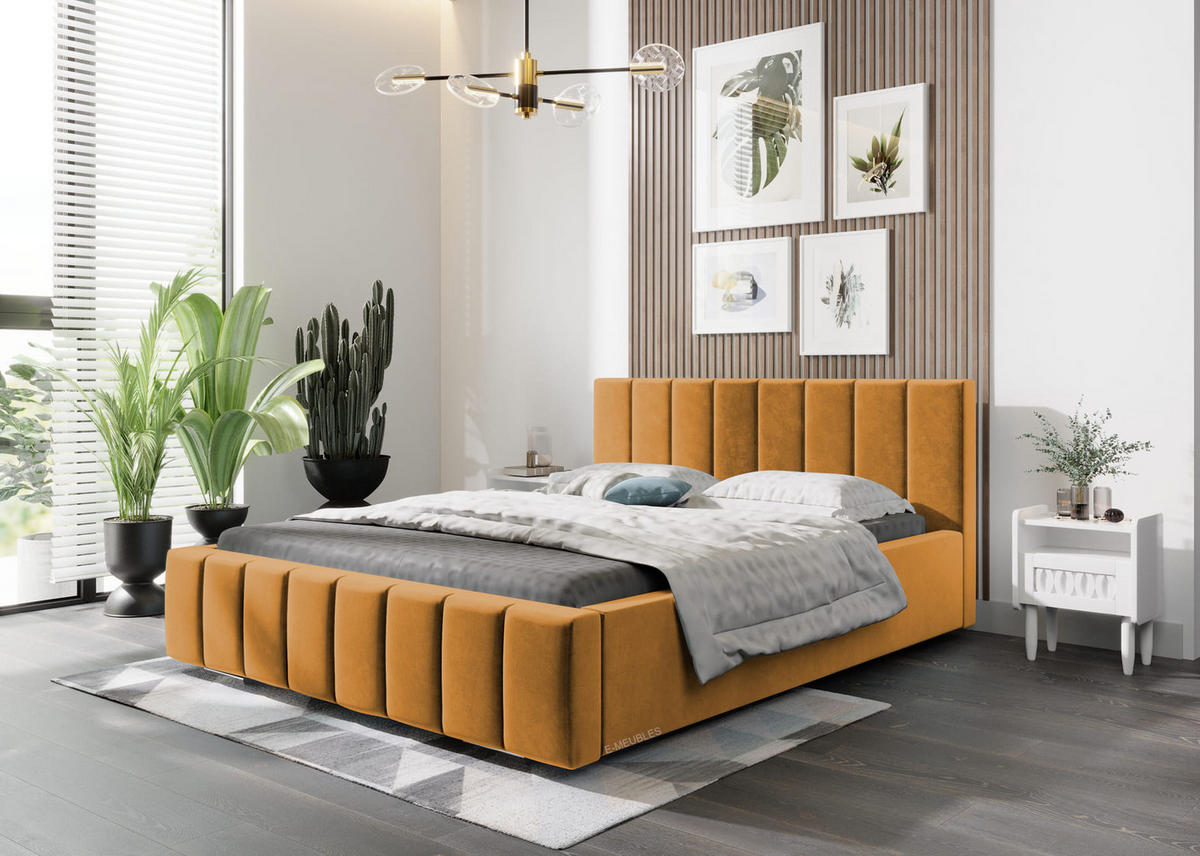 POLSTERBETT Bett 01 - 180x200 - Amber - Gelb, Holz/Textil (180/200cm) - Möblo