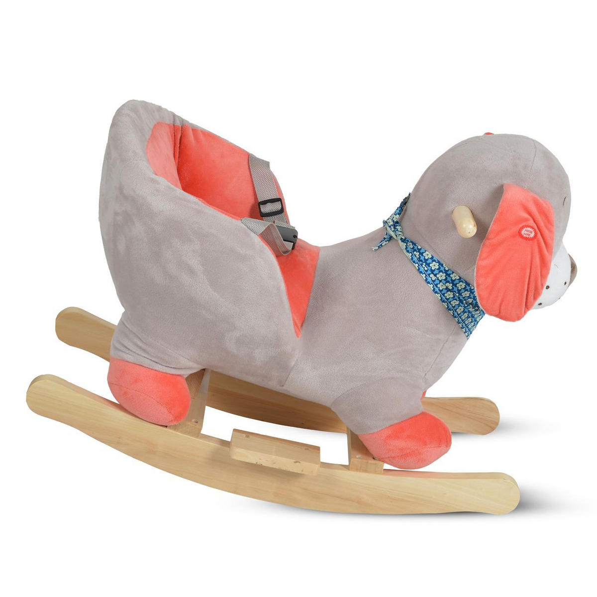 SCHAUKELTIER Ollie grau Plüsch, Musikfunktion, Tiergeräusche, Sicherheitsgurt, Rückenlehne - Grau, Textil (33/47/60cm) - Moni