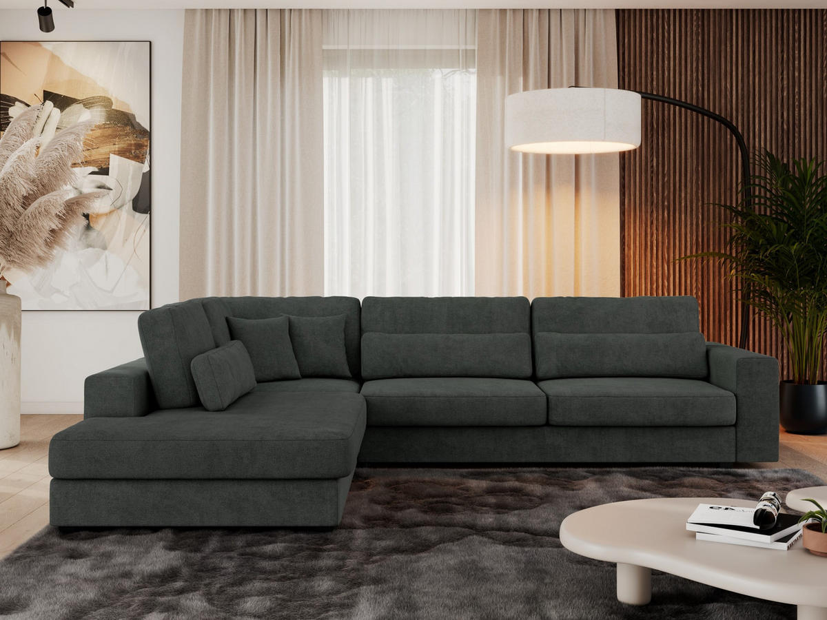 ECKSOFA Savona Dunkelgrau Strukture - links - Dunkelgrau/Schwarz, Kunststoff/Textil (316/249cm) - MKS