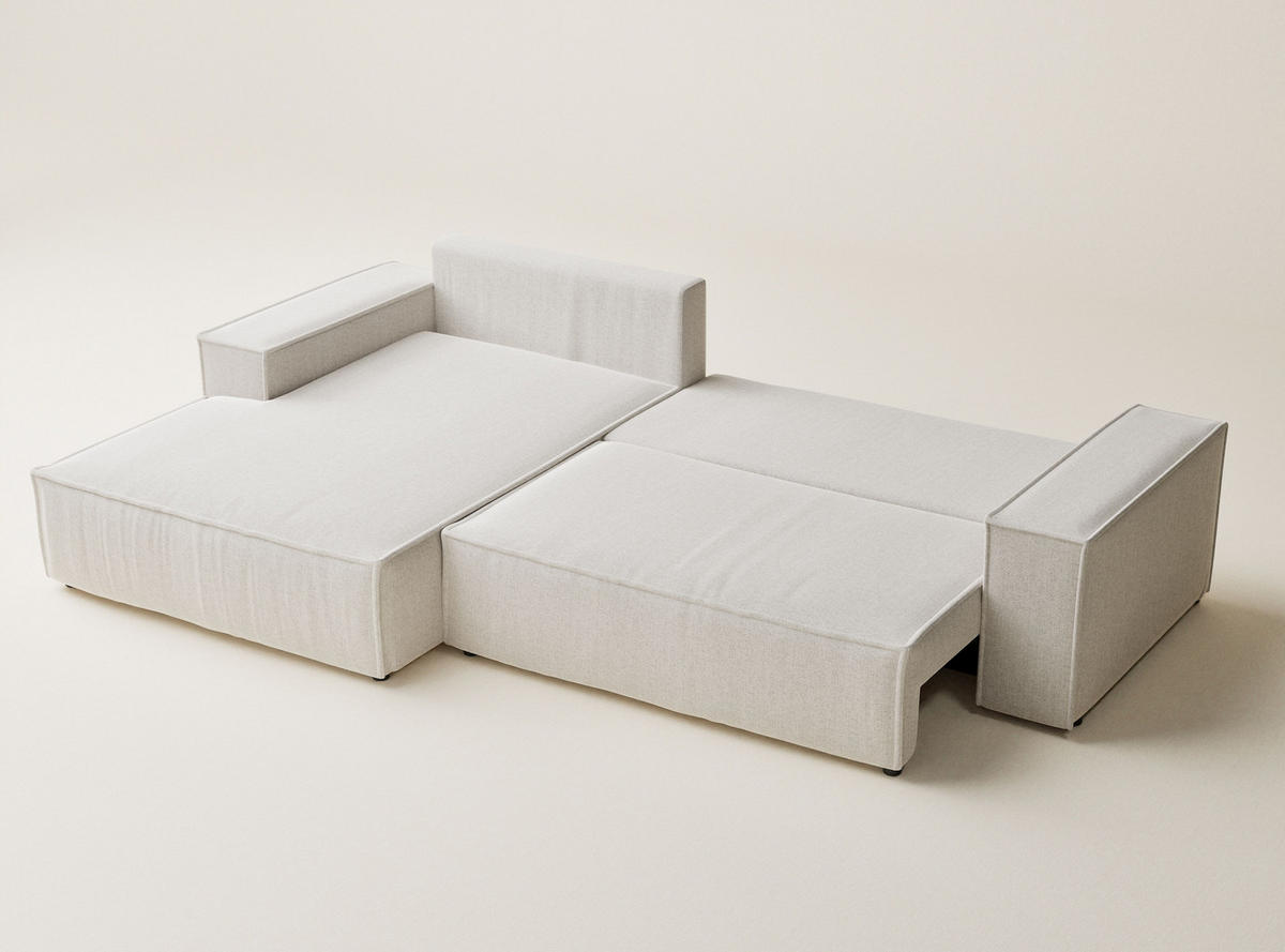 ECKSOFA Maze Hellbeige Webstoff - Links Seite - Creme/Schwarz, Holz/Holzwerkstoff (185/294cm) - Maison de Reve