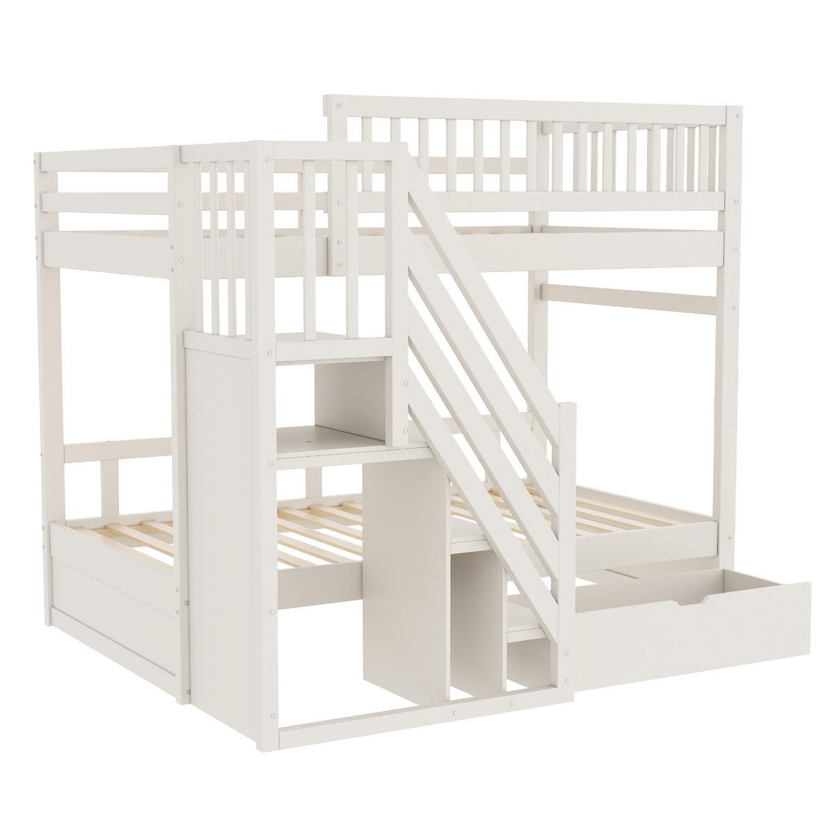 ETAGENBETT Massivholz 90/200 cm mit Sicherheitsleiter, Weiß - Weiß, Holz (90/200cm) - ComfortXL