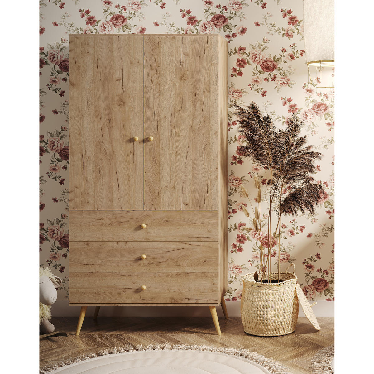 KLEIDERSCHRANK NATURA, 100 cm, Eiche Craft Gold, mit 3 Schubladen - Naturfarben, Holz (100/202/52cm) - Excellent Home