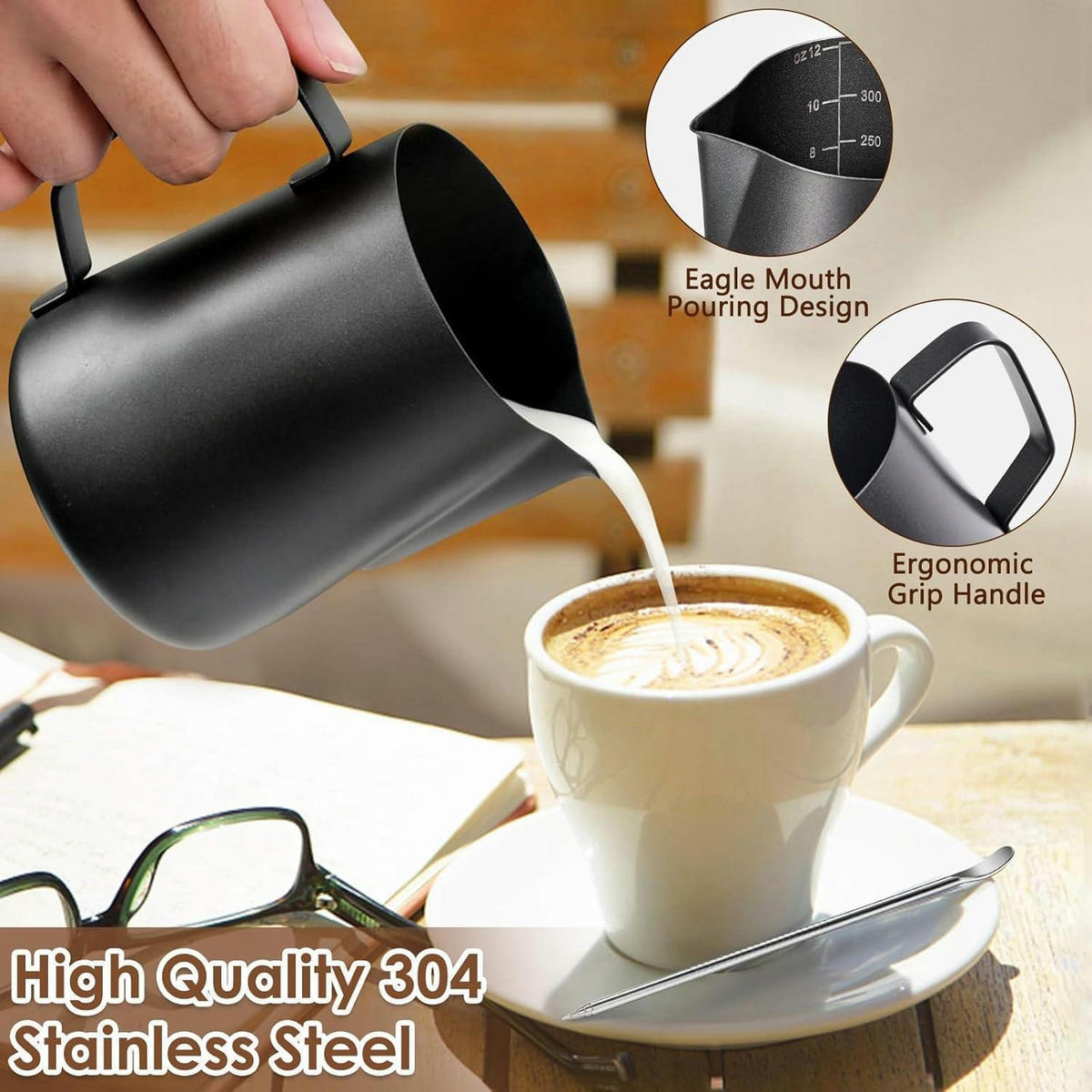 MILCHKÄNNCHEN Edelstahl Schwarz 350 ml - Schwarz, Metall (7.5/7.5cm)
