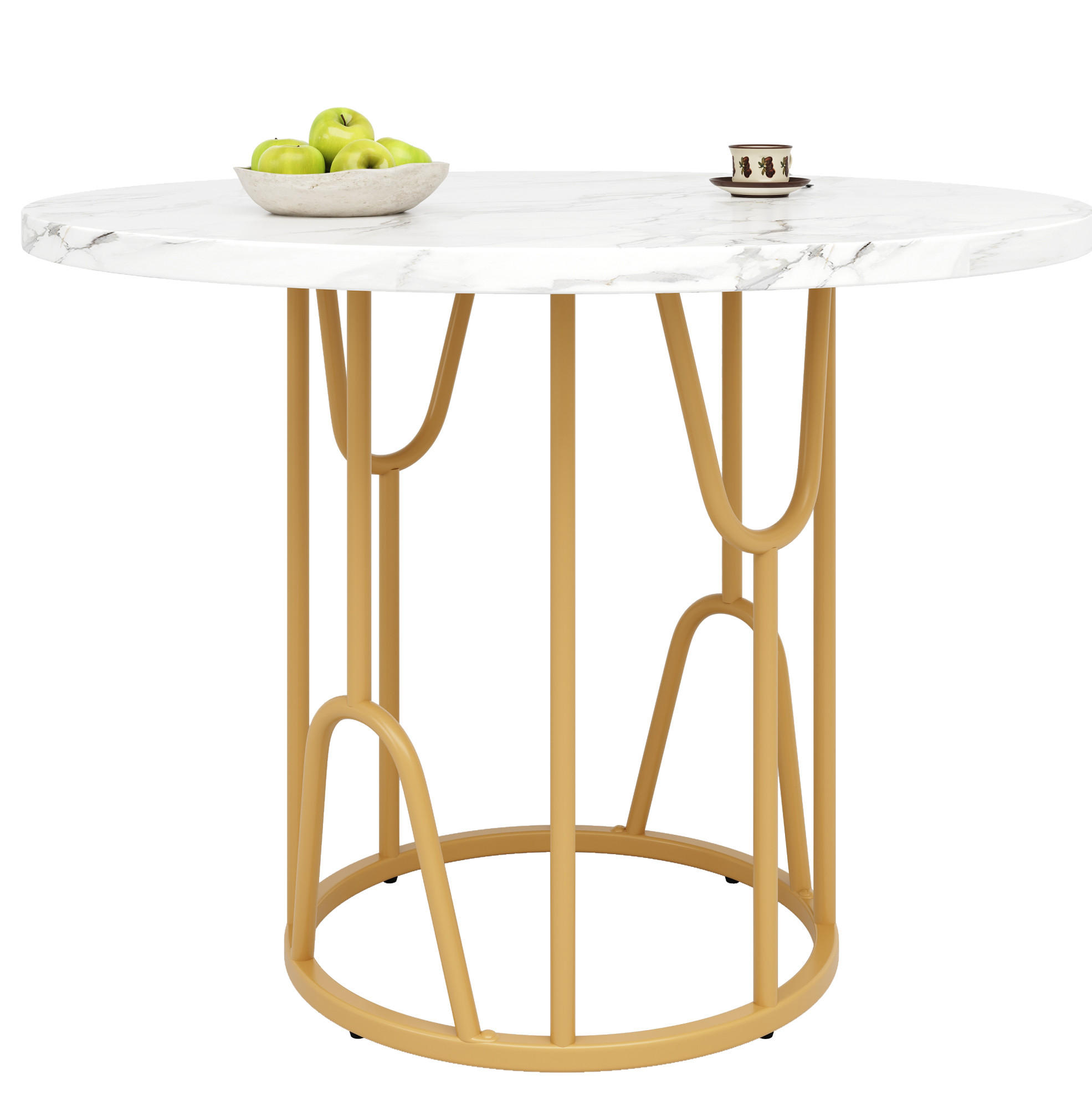 ESSTISCH 80x80x76 cm in Weiß und Gold aus MDF mit Marmoroptik auf goldenen Metallbeinen - Weiß, Holzwerkstoff (80/80/76cm) - Modfu