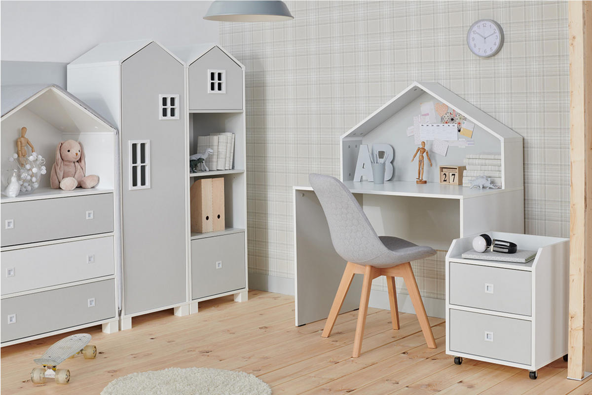 KINDERKLEIDERSCHRANK MIRUM 4 Einlegeböden, Weiß/Grau - Weiß/Grau, Holz (47/152/45cm) - KONSIMO®