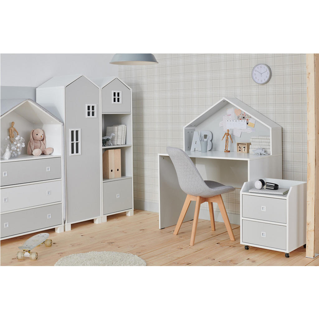 Thumbnail - Konsimo® Kinderkleiderschrank, Weiß, Grau, Holz, 47x152x45 cm, Hergestellt in Europa, Kinder- & Jugendzimmer, Kindermöbe...