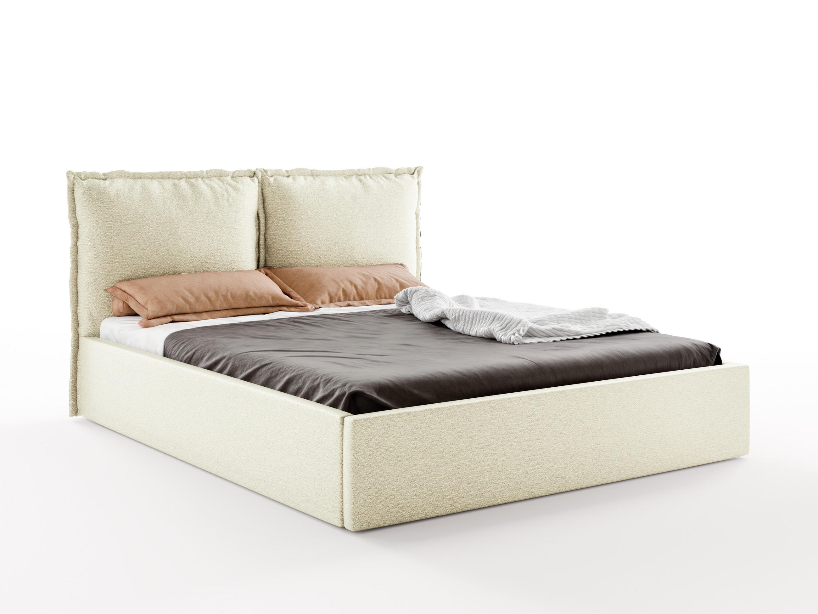 POLSTERBETT MIRA 200x200 cm mit Bettkasten, Stauraum und Metall-Lattenrost – VIBE Ecru - Ecru/Schwarz, Textil/Metall (200/200cm) - Luxkor24