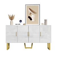 SIDEBOARD in Weiß mit 4-Türen-Design，hochglänzenden strukturierten - Weiß, Holz (40/82/150cm) - KOMHTOM